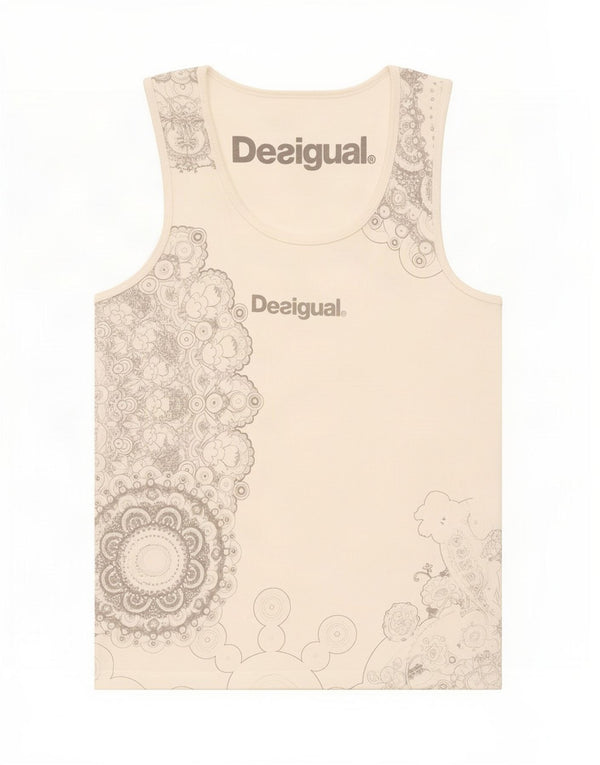 Desigual Kvinders Grafisk Vest Top UK 8 Small White Floral Bomuld