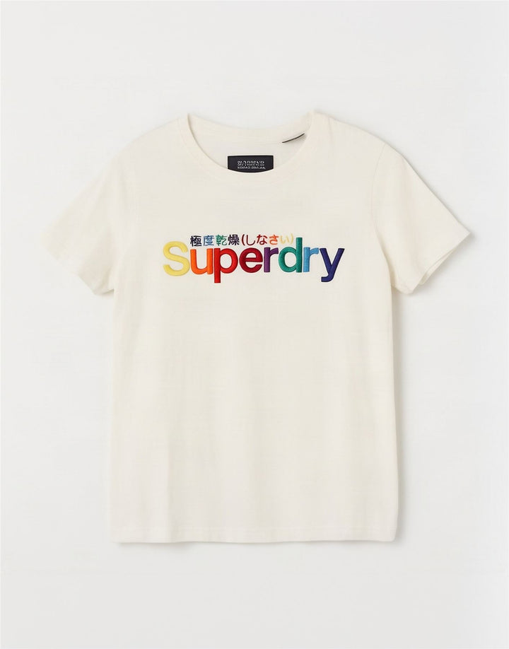 Superdry Grafisk T-shirt top til kvinder UK 8 Lille hvid bomuld