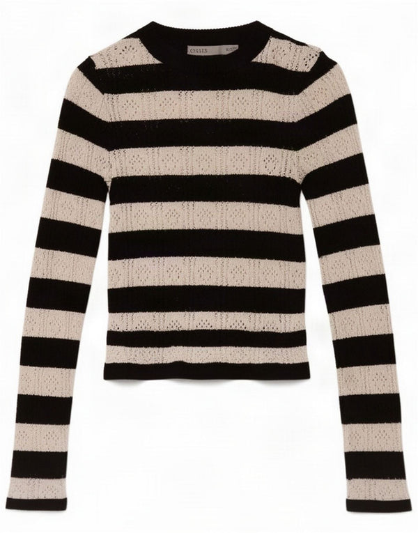 Oasis Womens Knit Crop Top Langærmet UK 4 XS Hvidstribet Viscose