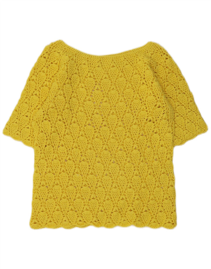 Vintage kvinders crop hæklet bluse Top UK 12 Medium Yellow