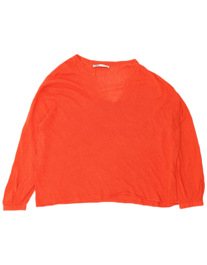 Zara Dame Oversized V-hals sweater UK 14 Medium Orange