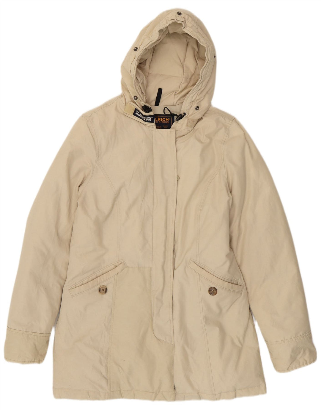 Woolrich Polstret frakke med hætte til kvinder UK 14 Medium Off White