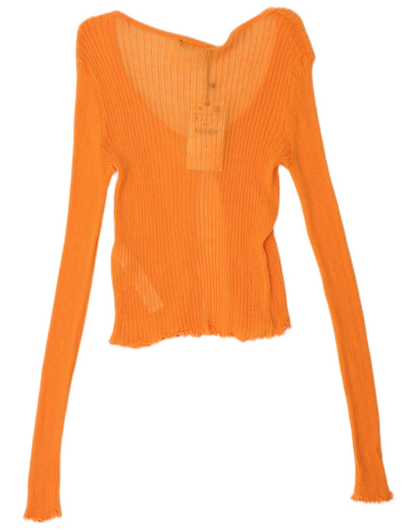 Zara Dame Se Through Crop Cardigan Sweater UK 10 Small Orange Viscose