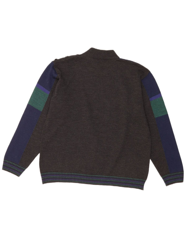 Vintage Herre Turtle Neck Jumper Sweater IT 52 Stor Grå Colourblock Uld