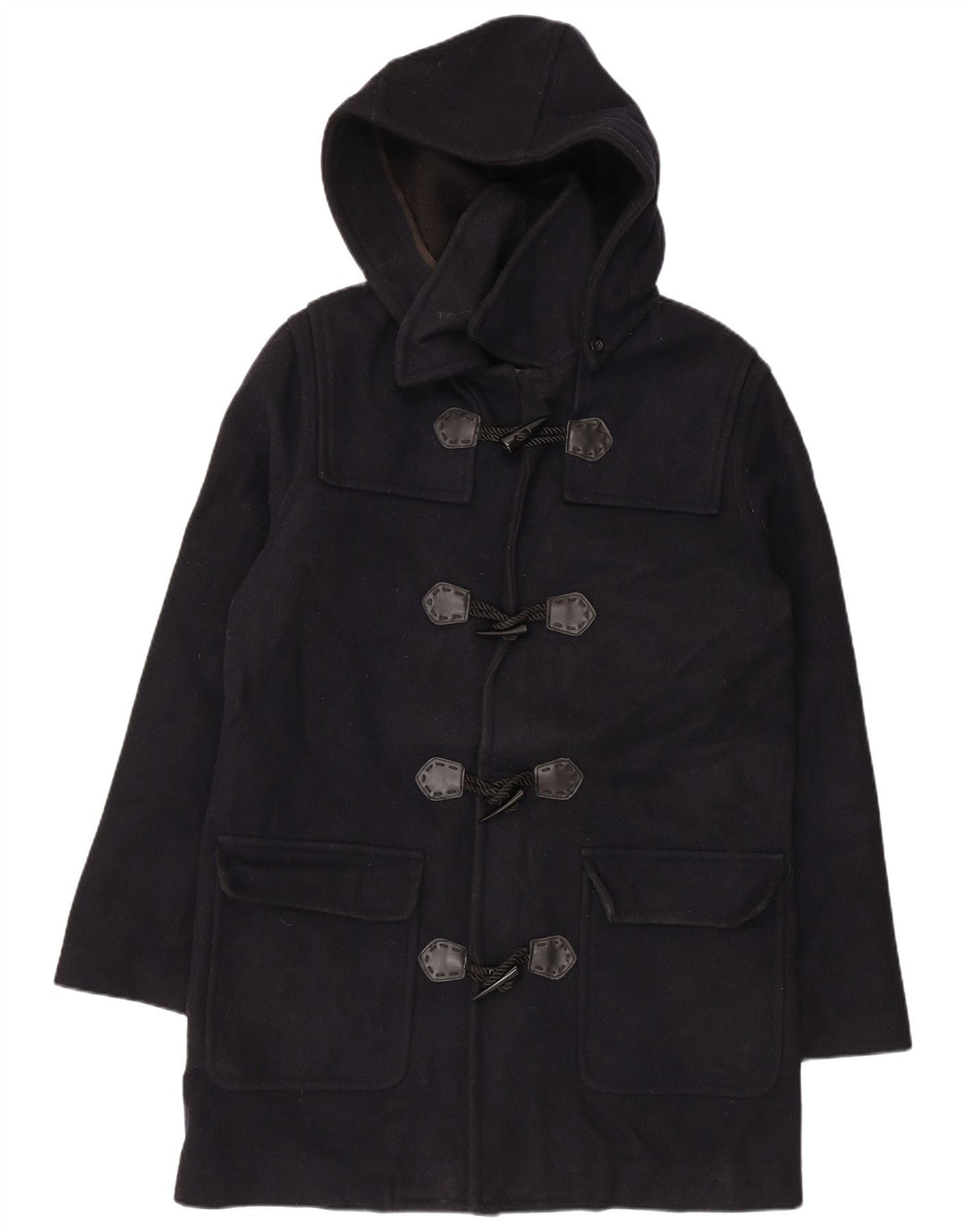 VINTAGE Dame Hooded Duffel Coat UK 18 XL Marineblå Uld