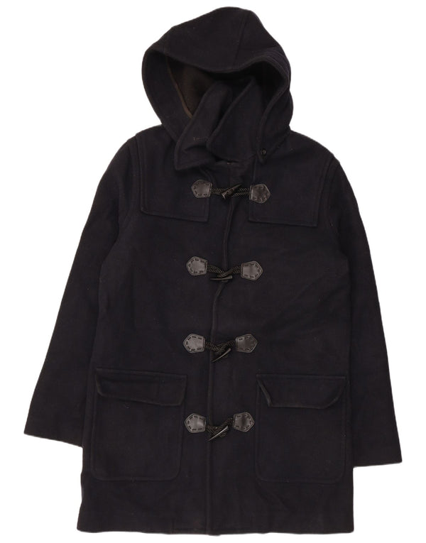 VINTAGE Dame Hooded Duffel Coat UK 18 XL Marineblå Uld