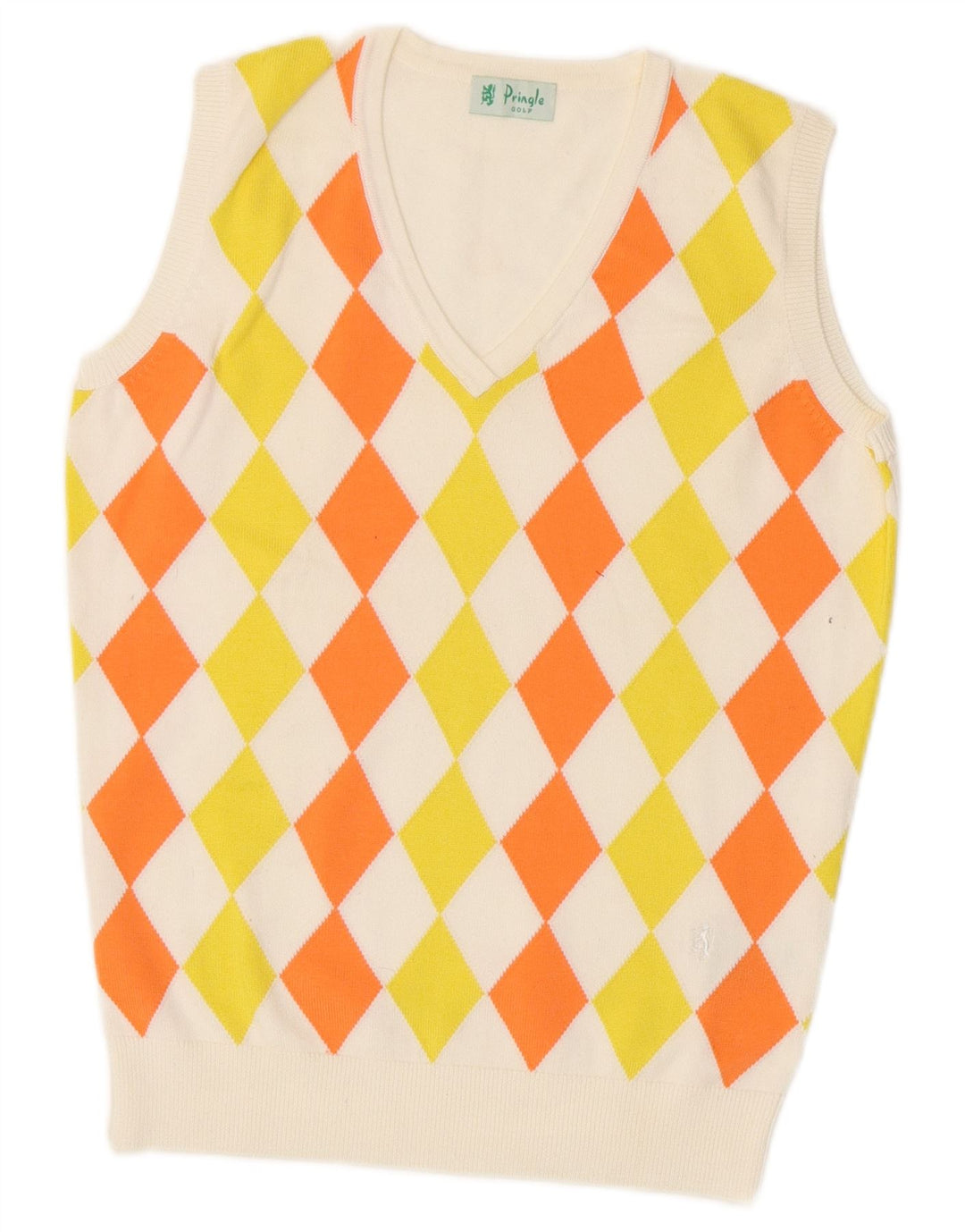 Pringle Dame Vest Tank Top UK 10 Small White Argyle/Diamond Bomuld