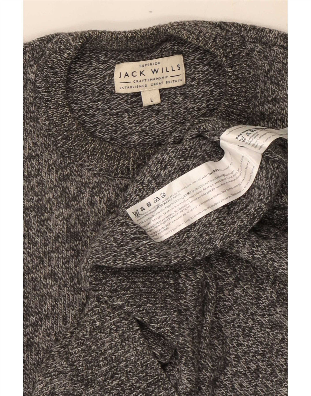 Jack Wills Herre Crew Neck Jumper Sweater Stor Grå Flecked Merino Wool