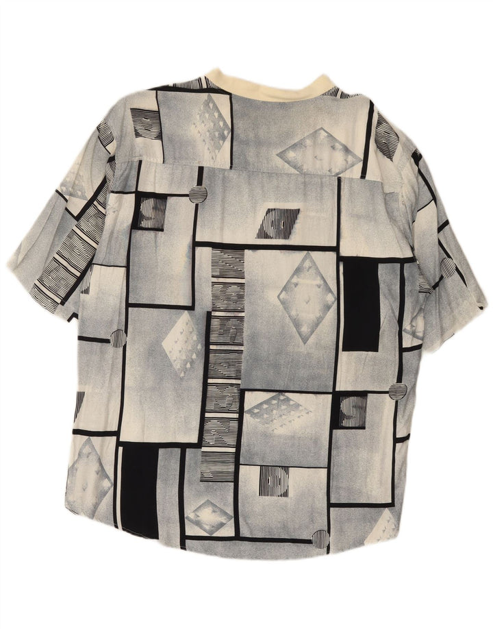 Vintage Kortærmet Herre Pullover Shirt Stor Grå Geometrisk