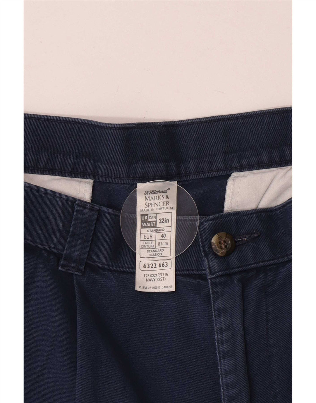 Marks & Spencer Herre Pegged Chino Shorts W32 Medium Marineblå Bomuld