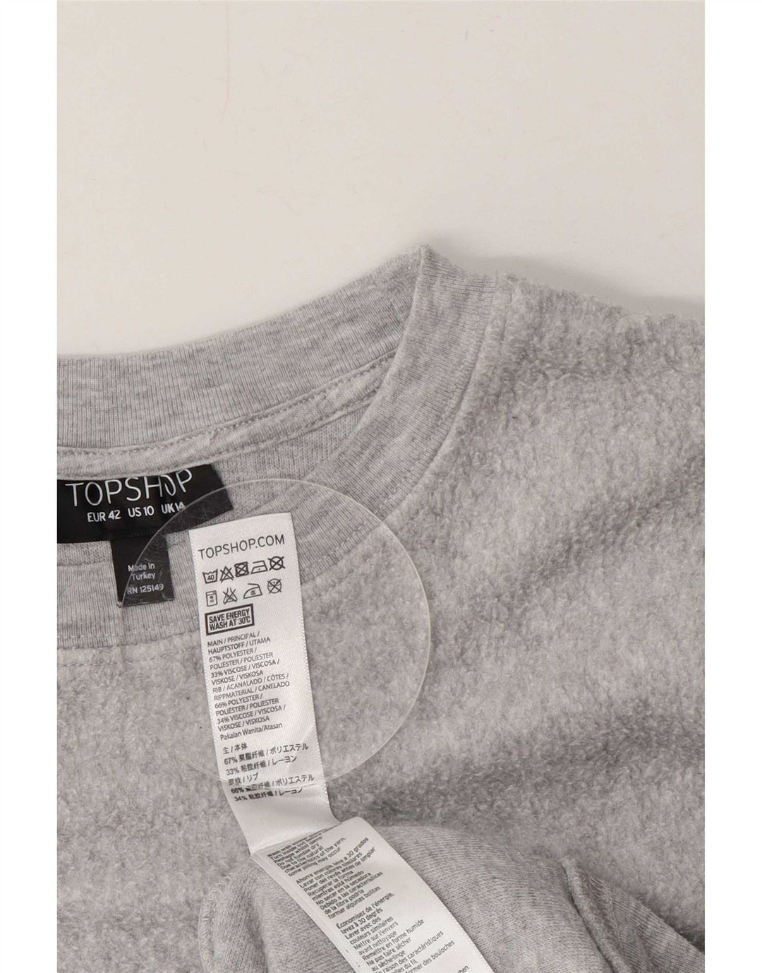 Topshop Dame Fleece Jumper UK 14 Large Grey Polyester