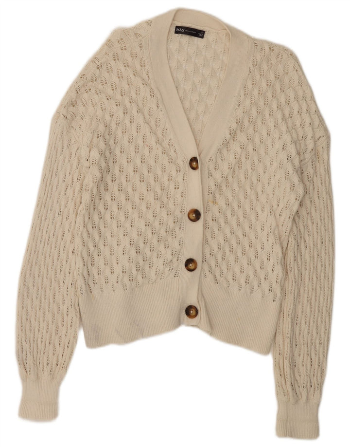 Marks & Spencer Dame Cardigan Sweater UK 14 Stor Hvid Bomuld