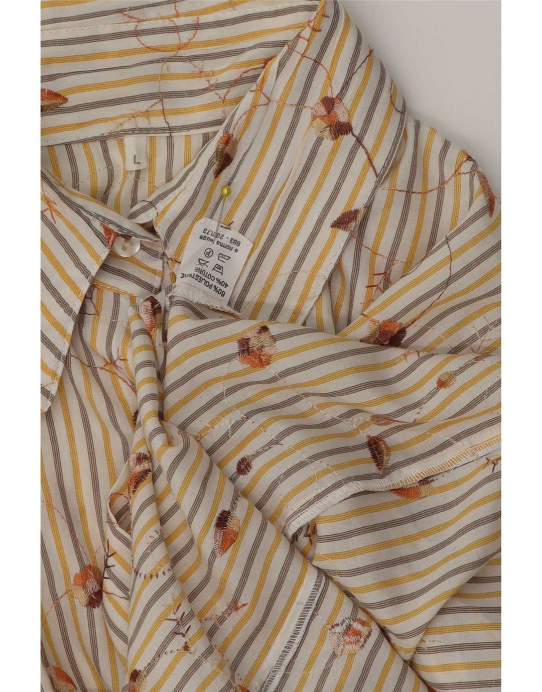 Vintage skjorte med 3/4 ærmer til kvinder UK 16 Stor beige stribet polyester