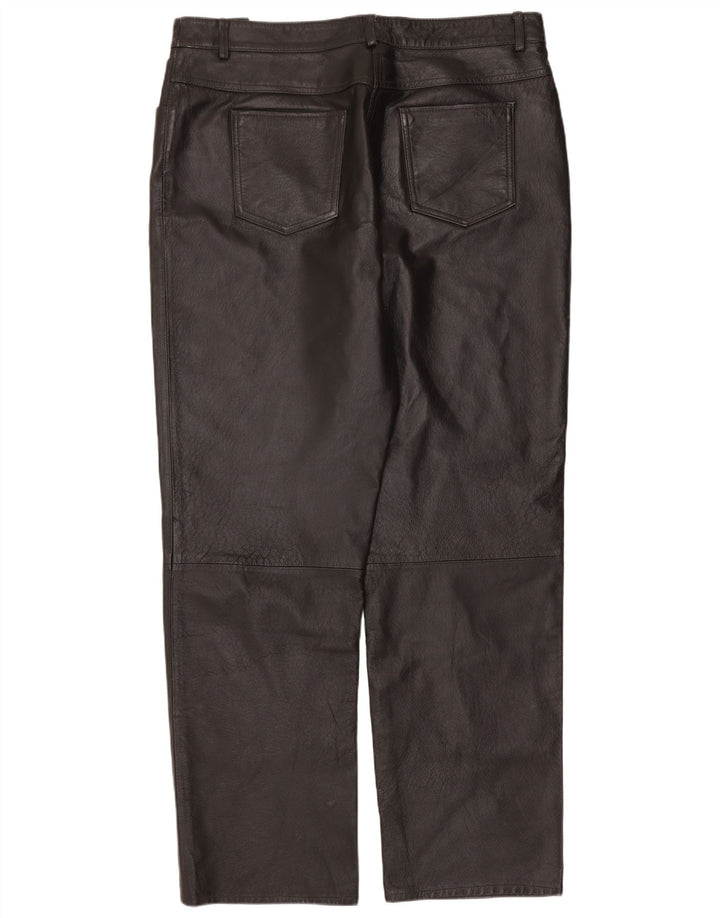 Vintage lige læderbukser til kvinder IT 46 Large W34 L30 sort læder