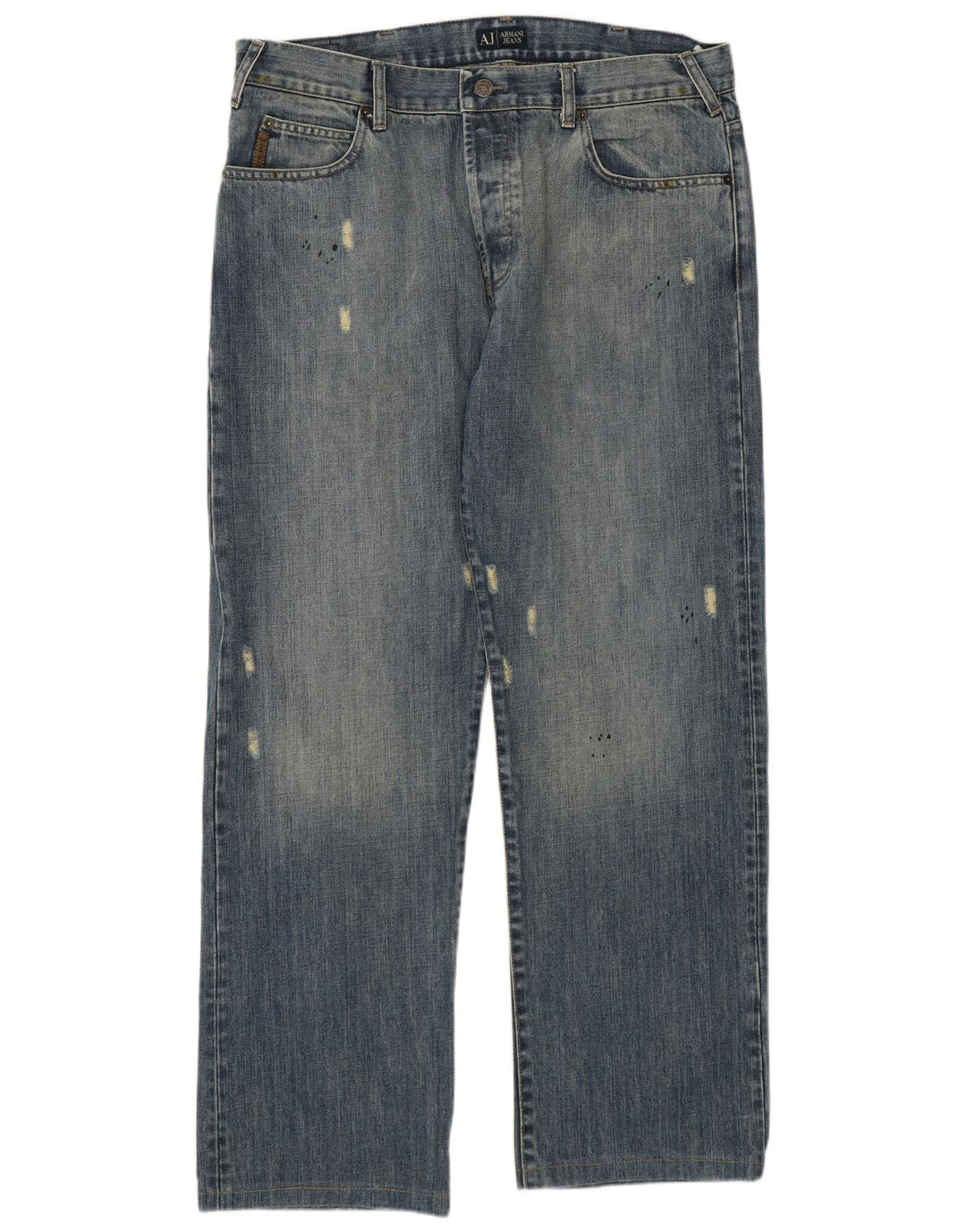 Armani Herre Distressed Straight Jeans W36 L30 Blå Bomuld