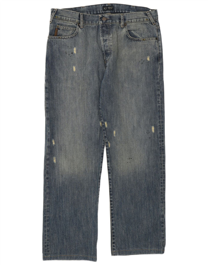 Armani Herre Distressed Straight Jeans W36 L30 Blå Bomuld