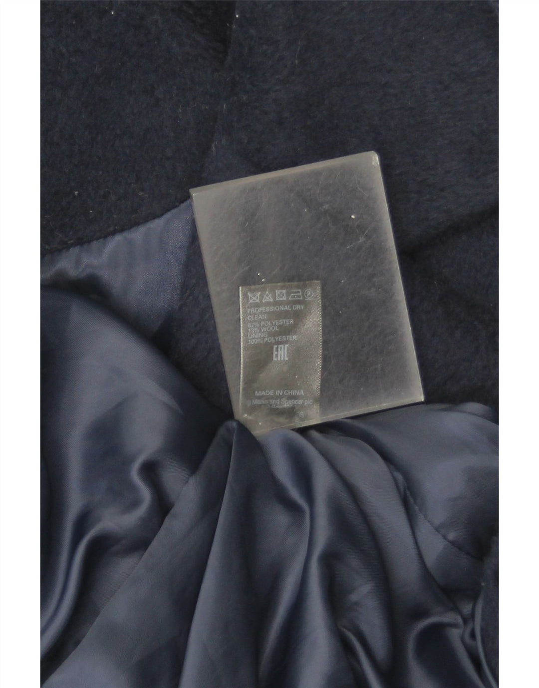 Marks & Spencer Dame Overfrakke UK 12 Medium Navy Blue Polyester