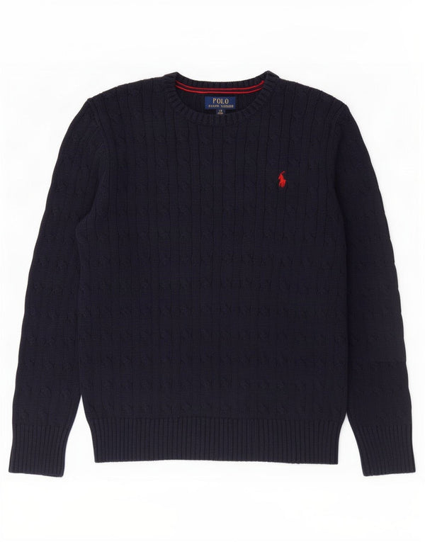 Polo Ralph Lauren Girls Boat Neck Jumper Sweater 14-15 Years Large Navy Blu