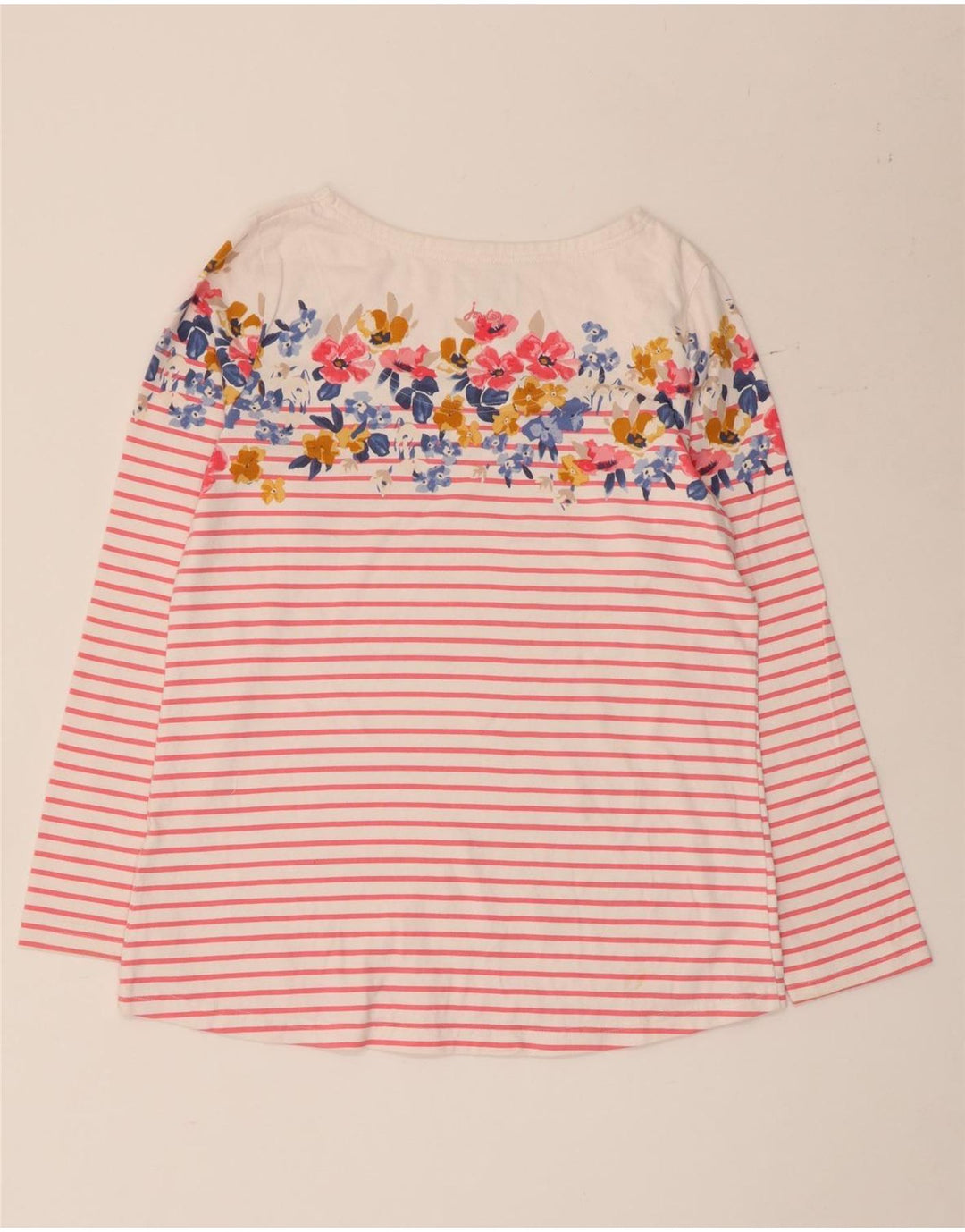 Joules Dame Grafisk Top Langærmet UK 12 Medium Hvid Stribet Bomuld