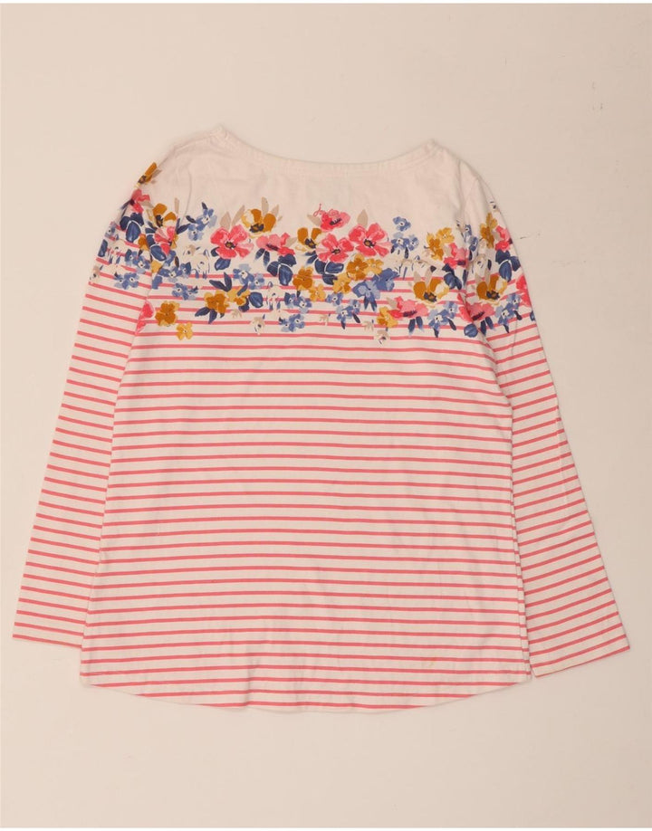 Joules Dame Grafisk Top Langærmet UK 12 Medium Hvid Stribet Bomuld