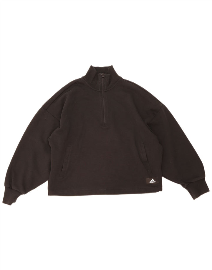 Adidas Dame Oversized Grafisk Sweatshirt Jumper UK 12/14 Medium Sort