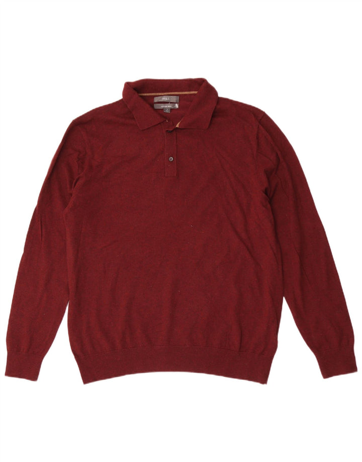 Marks & Spencer Herre Polo Neck sweater Medium Maroon Bomuld