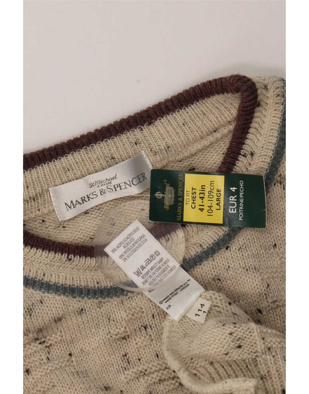 Marks & Spencer Herre sweater med rund hals DK 41/43 Stor Beige