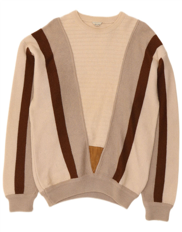 Orville Herre Crew Neck Jumper Sweater Medium Beige Colourblock Uld