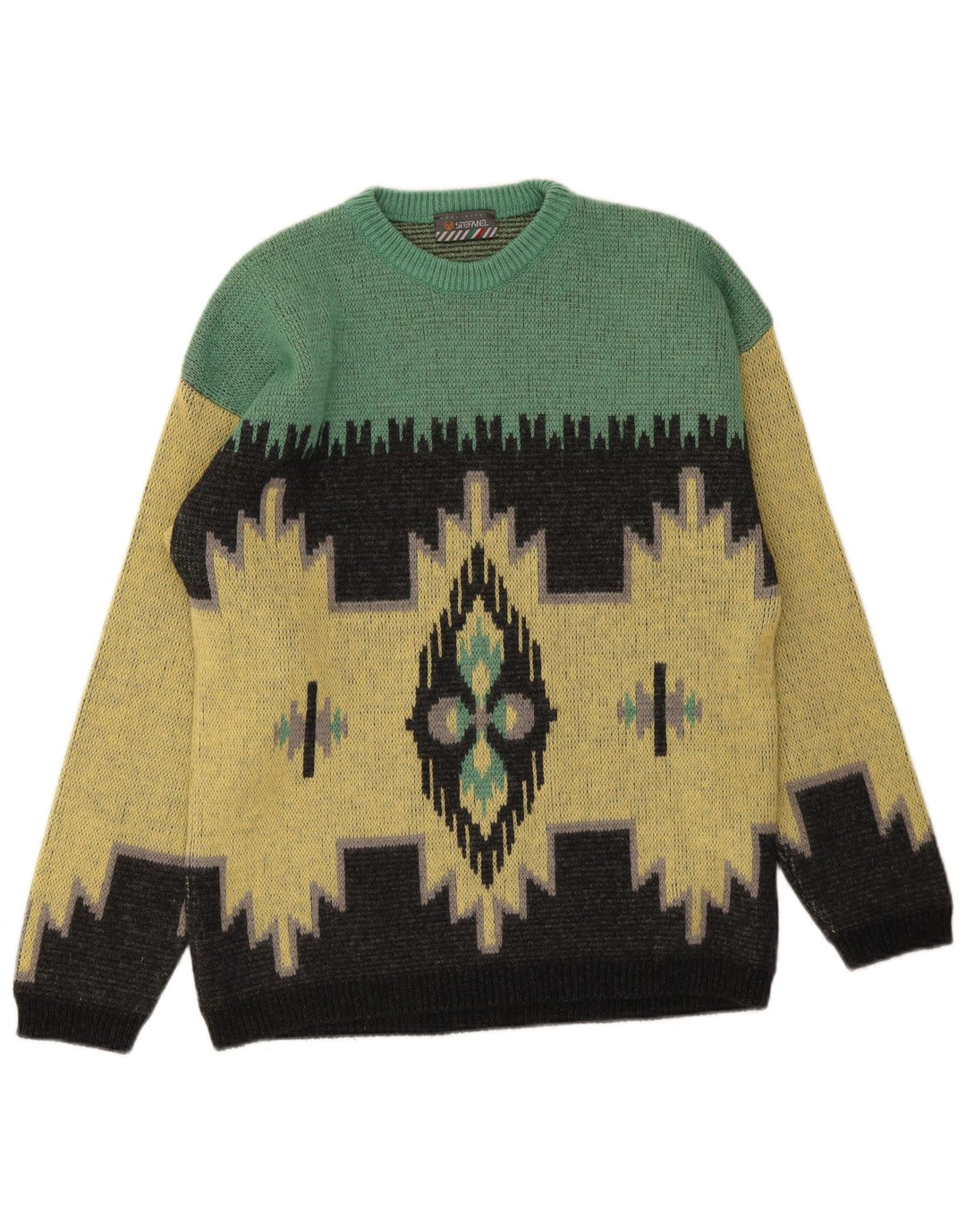 Stefanel Herre Crew Neck Jumper Sweater Medium Gul Ikat Uld