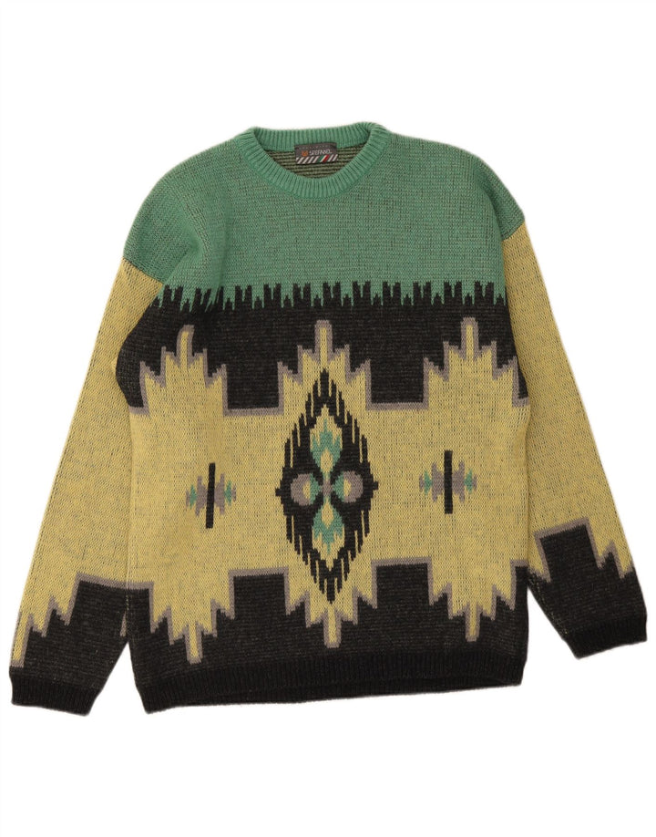 Stefanel Herre Crew Neck Jumper Sweater Medium Gul Ikat Uld