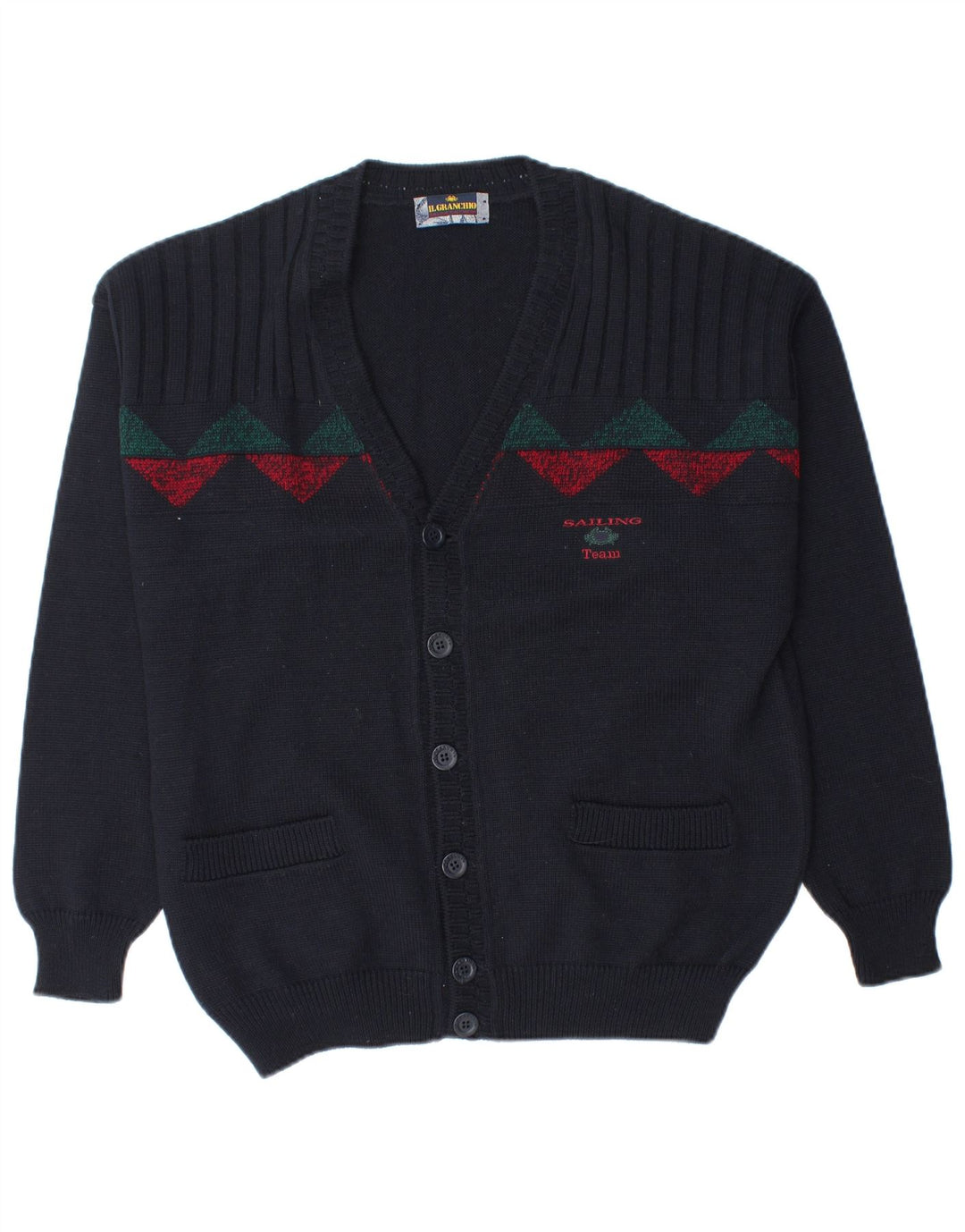 Il Granchio Herre Cardigan Sweater Medium Marineblå Geometrisk Uld