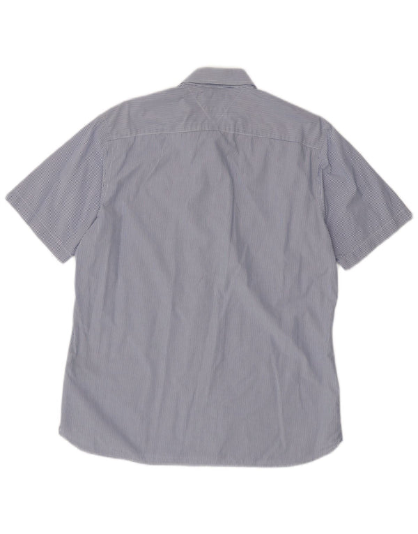 Tommy Hilfiger Herre Custom Fit kortærmet skjorte, stor blå nålestribe