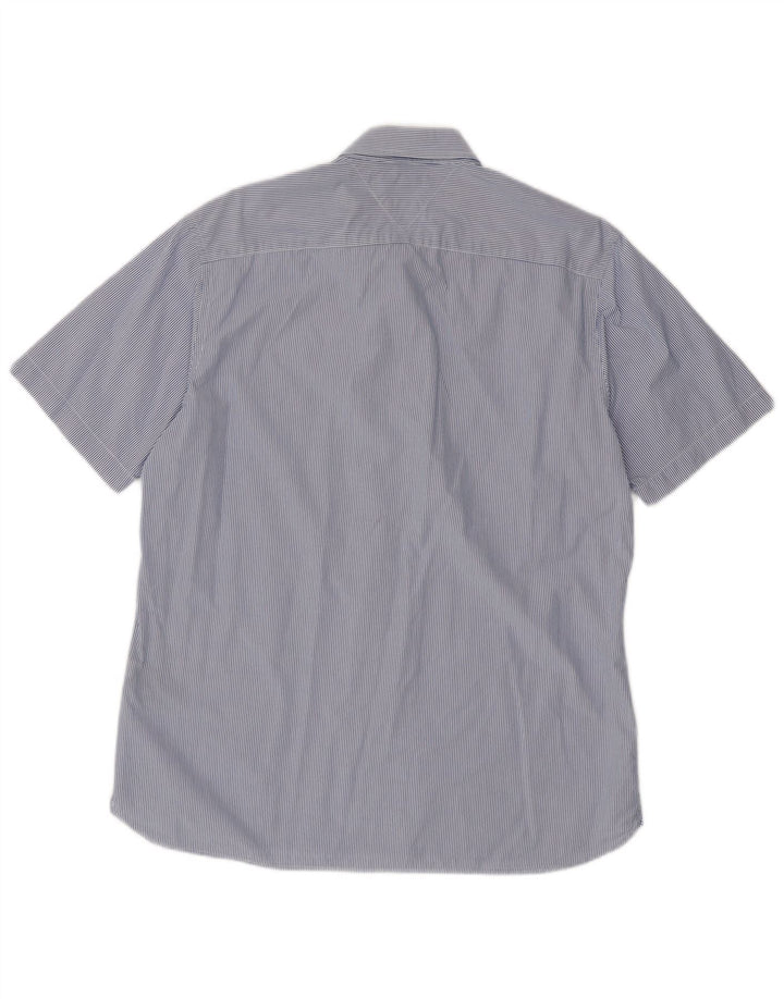 Tommy Hilfiger Herre Custom Fit kortærmet skjorte, stor blå nålestribe