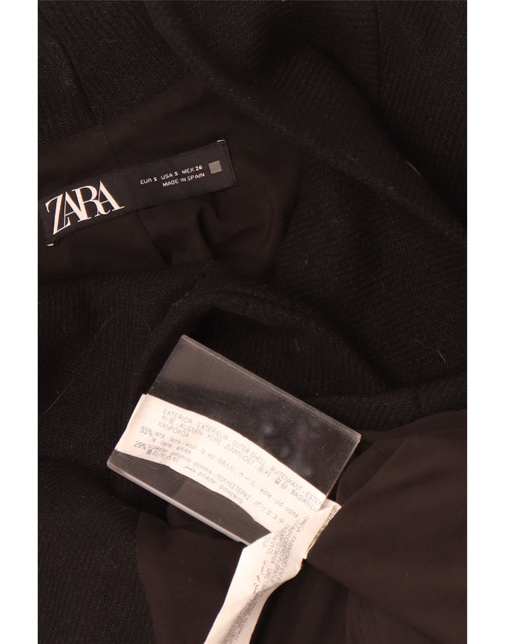 Zara Dame Oversized Overfrakke UK 10 Lille Sort Uld