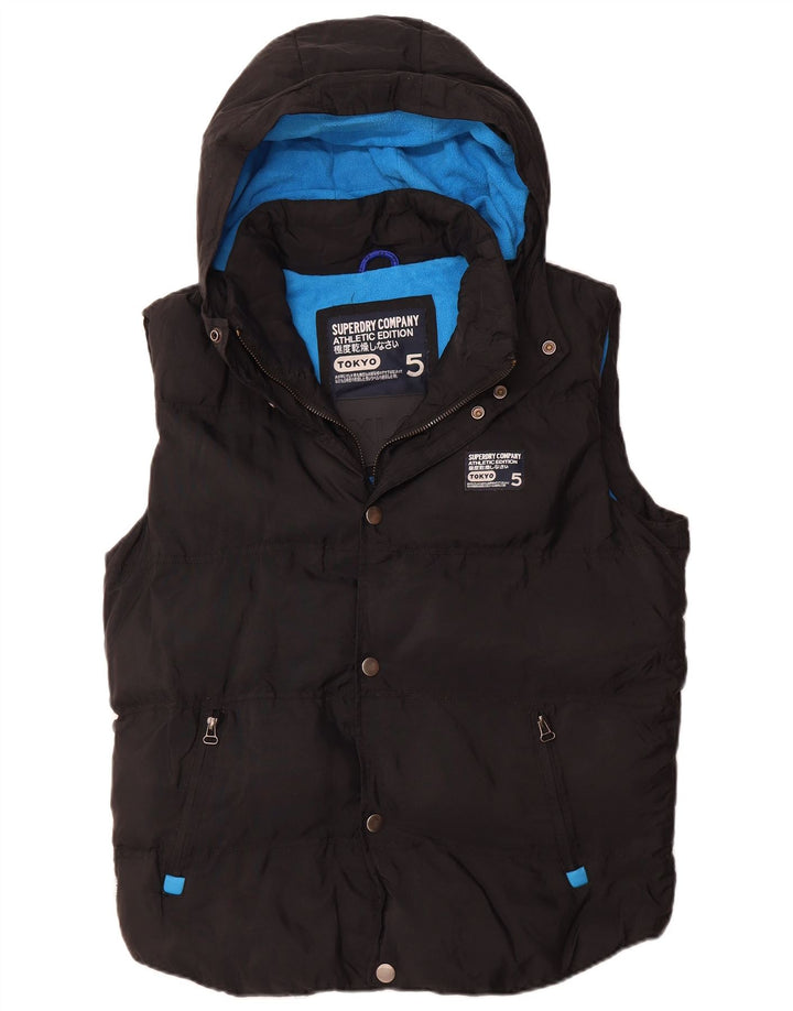 SUPERDRY Herre hætte polstret Gilet UK 42 XL sort nylon