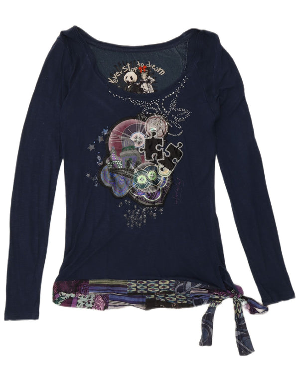 Desigual kvinders abstrakt mønster bluse Top UK 10 Small Navy Blue