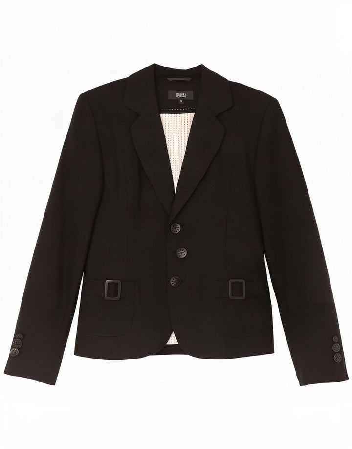 Marks & Spencer Dame 3 Button Blazer Jacket UK 12 Medium Black Linen