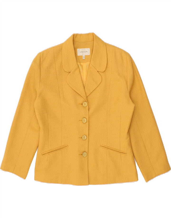 SASHA Womens 4 Button Blazer Jacket UK 14 Medium  Yellow Polyester Vintage Sasha and Second-Hand Sasha from Messina Hembry 