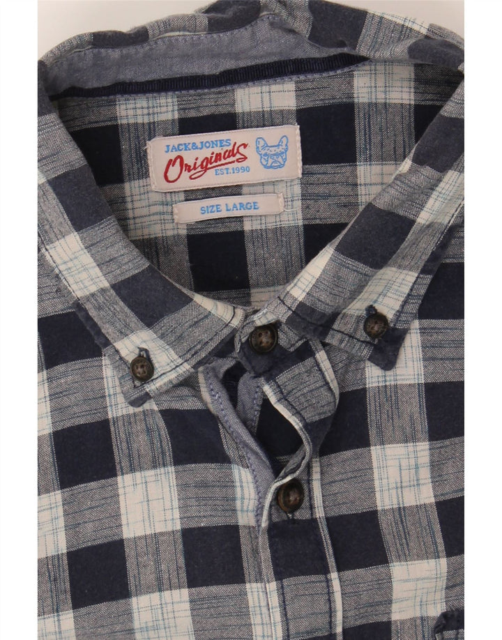 JACK & JONES Mens Flannel Shirt Large Navy Blue Check Vintage Jack & Jones and Second-Hand Jack & Jones from Messina Hembry 