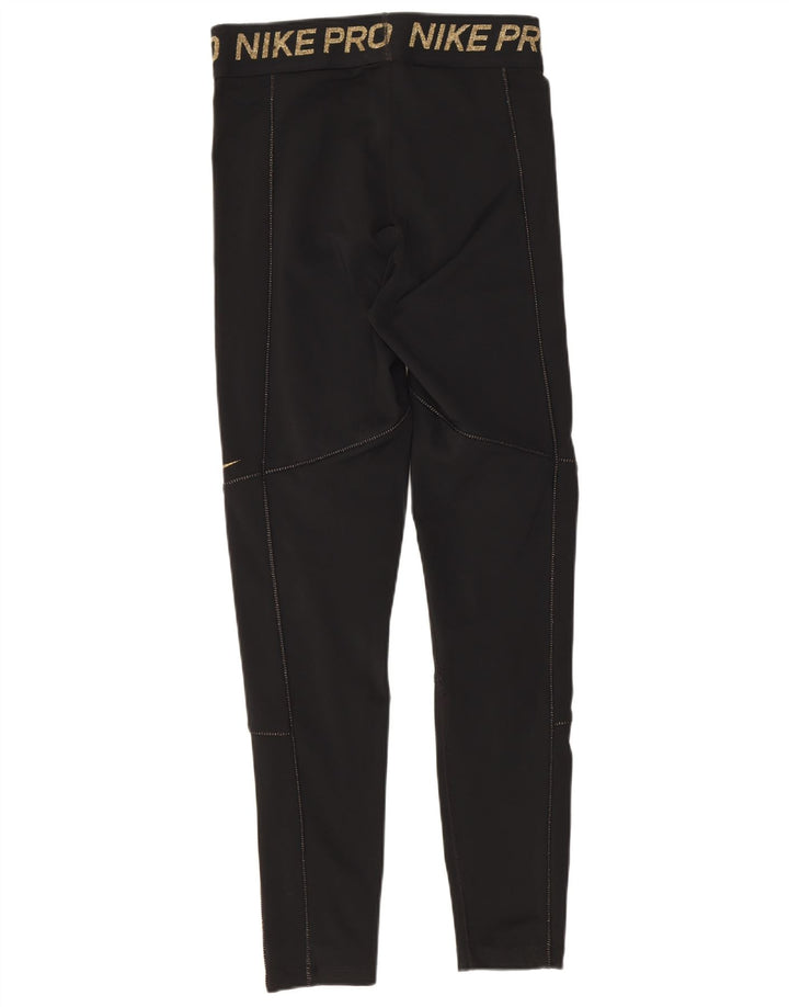 Nike Dame Dri Fit Grafiske Leggings UK 12 Medium Sort