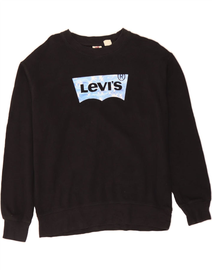 LEVI'S Womens Oversized Graphic Sweatshirt Jumper UK 14 Medium Black Vintage Levi's and Second-Hand Levi's from Messina Hembry 