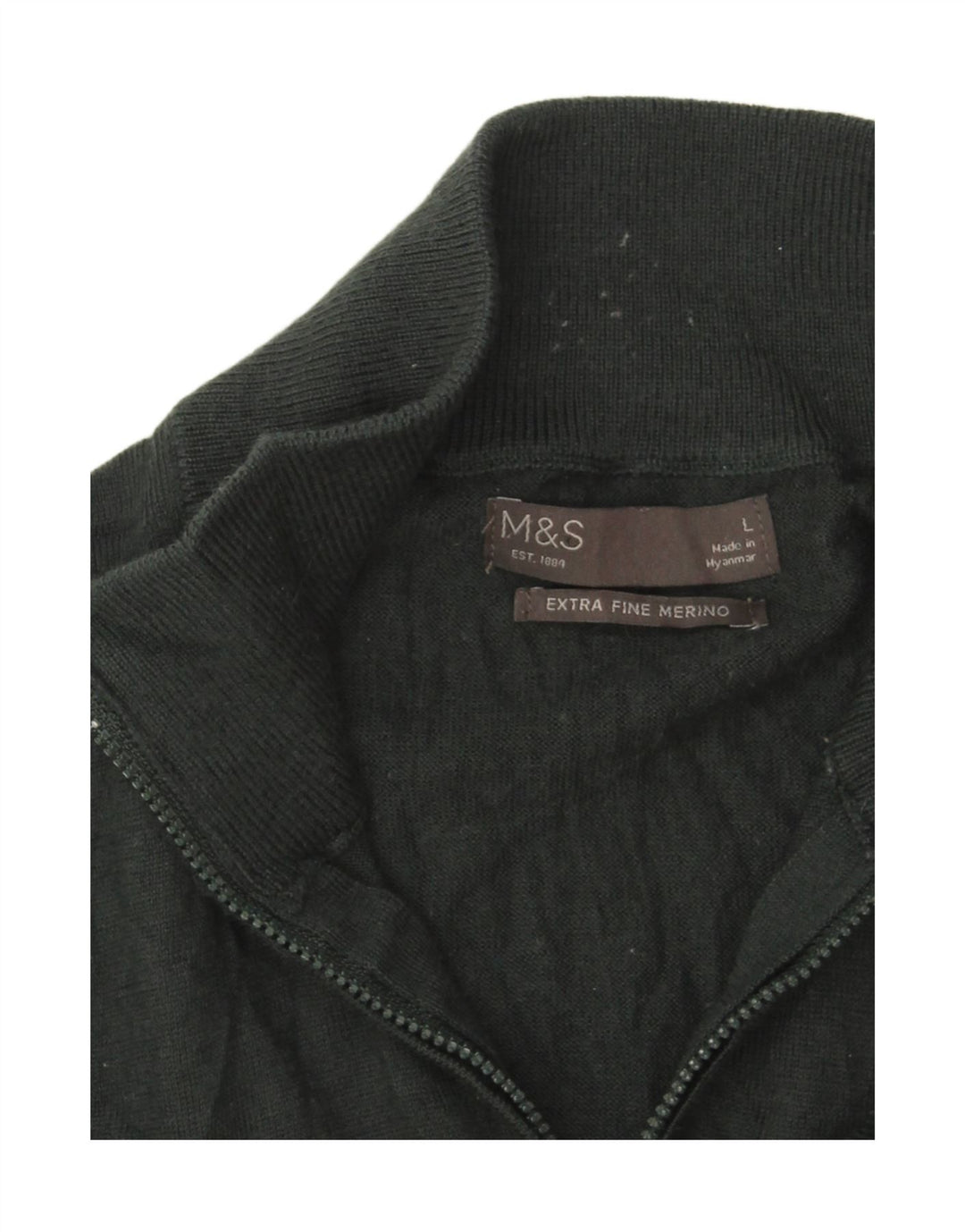 Marks & Spencer Herre Zip Neck Jumper Sweater Stor Grøn Merinould