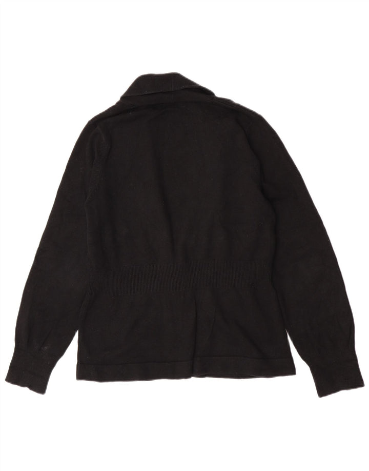 Eddie Bauer Dame Cardigan Sweater UK 14 Medium Sort Bomuld