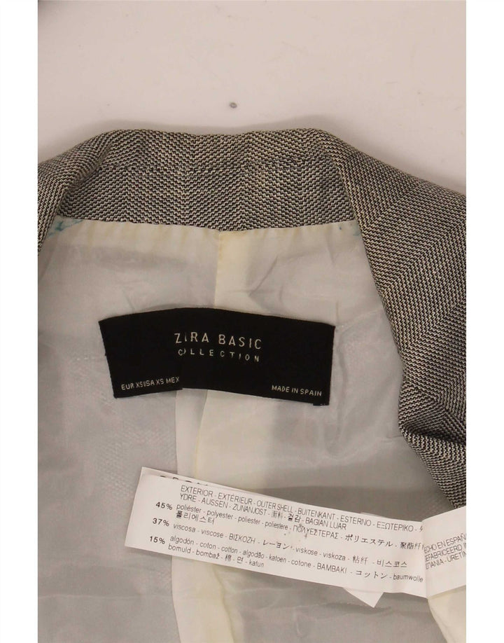 Zara Dame 1 Knap Blazer Jacket UK 6 XS Grå Chevron Polyester