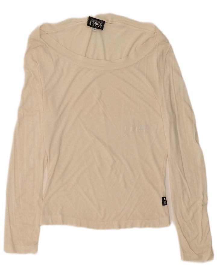 Gianfranco Ferre Dame Grafisk Top Langærmet UK 10 Small Off White