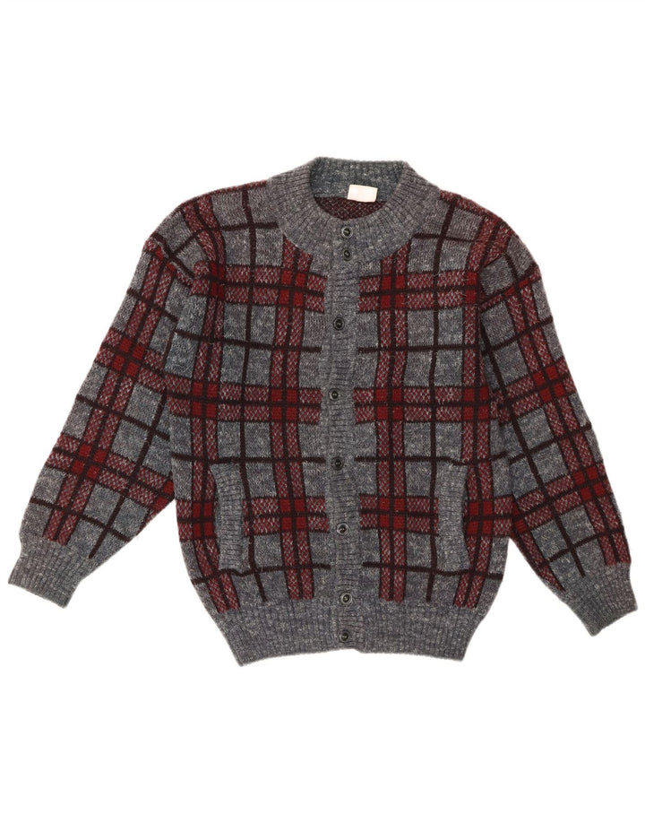 Vintage herre cardigan sweater mellemgrå plaid akryl