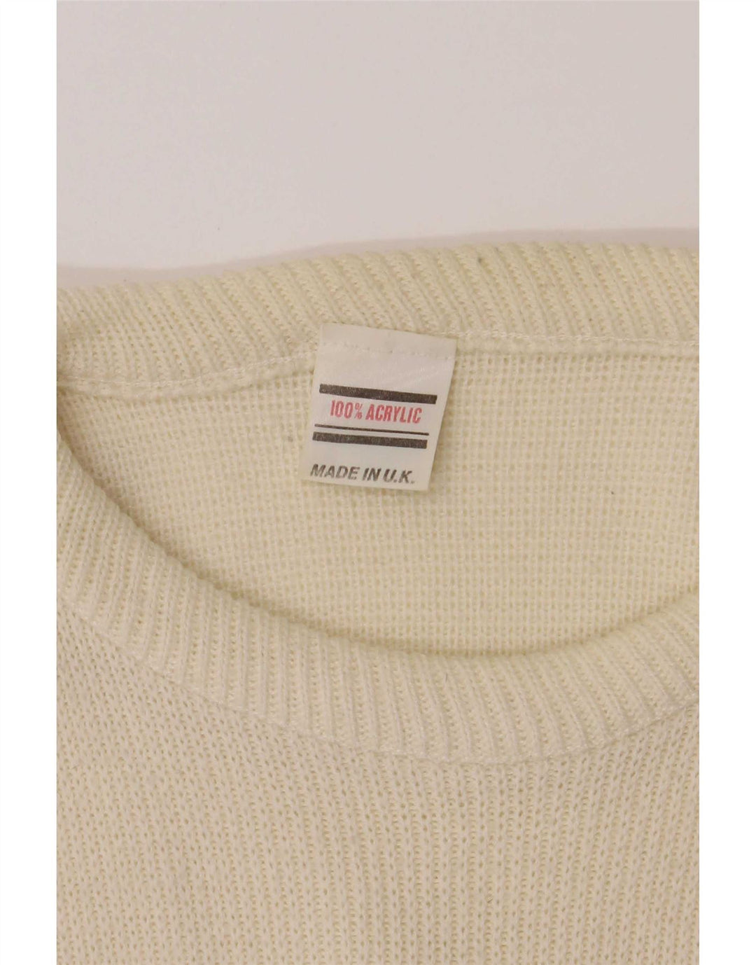 Vintage Herre Boat Neck Jumper Sweater Large Off White Argyle/Diamond