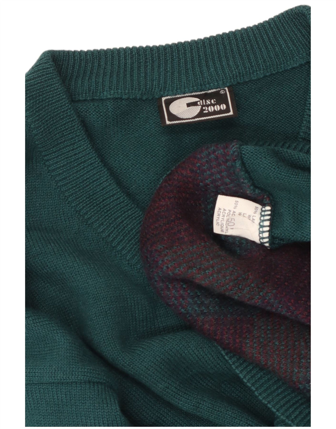 Vintage Dame V-hals sweater IT 50 XL Grøn Argyle/Diamond Wool