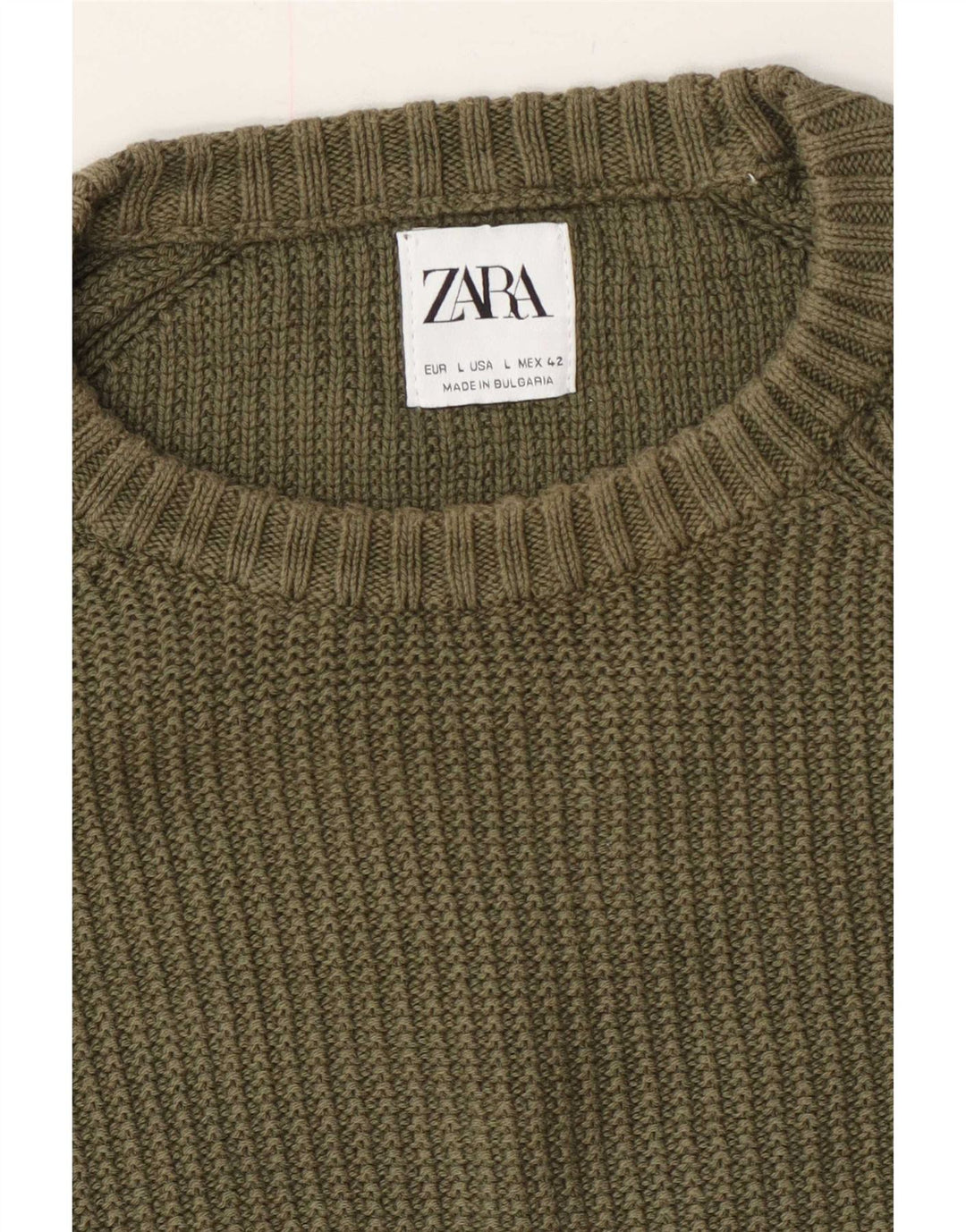 Zara Herre Crew Neck Jumper Sweater Large Khaki