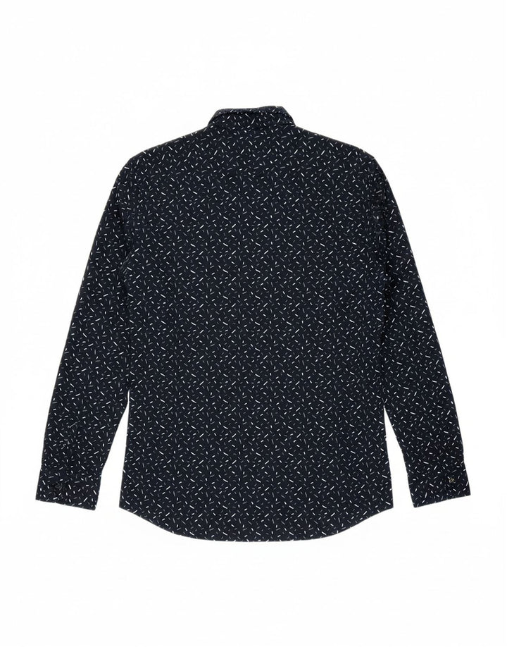 MICHAEL KORS Mens Slim Fit Shirt Small Navy Blue Flecked Cotton